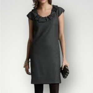 J. Crew Wool Blend Black Ribbon Ravine Cap-Sleeve Ruffle Detail Dress Size 6